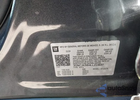 2020 Chevrolet Trax Fwd Ls z USA, uszkodzony, nr VIN 3GNCJKSB4LL214637